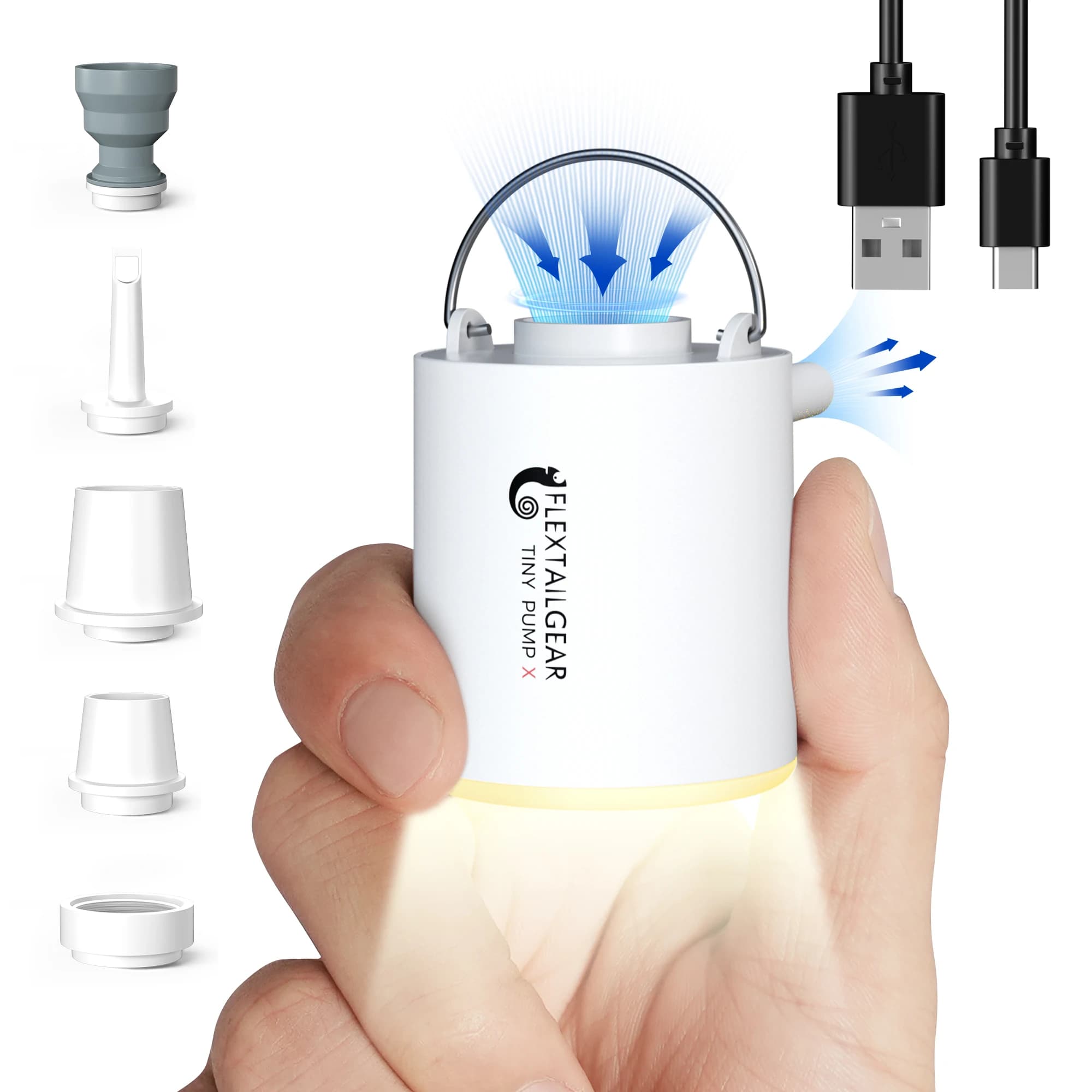 FLEXTAIL mini pompka kempingowa USB‑C z lampką 🏕️